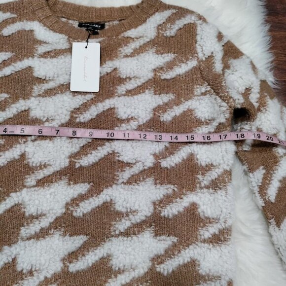 NWT Line & Dot Houndstooth Plush Sweater Pullover Winter Knit Brown Womens XS - Picture 4 of 12